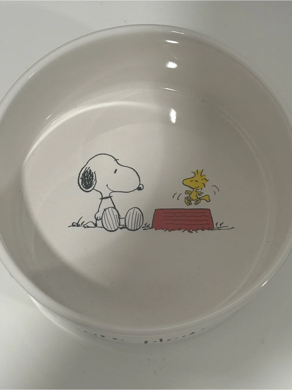 Rae Dunn Peanuts White Ceramic Bowl with Yellow Accent and Snoopy Artwork